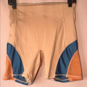 Fabletics Beige Bike Shorts with Blue and Orange Panels